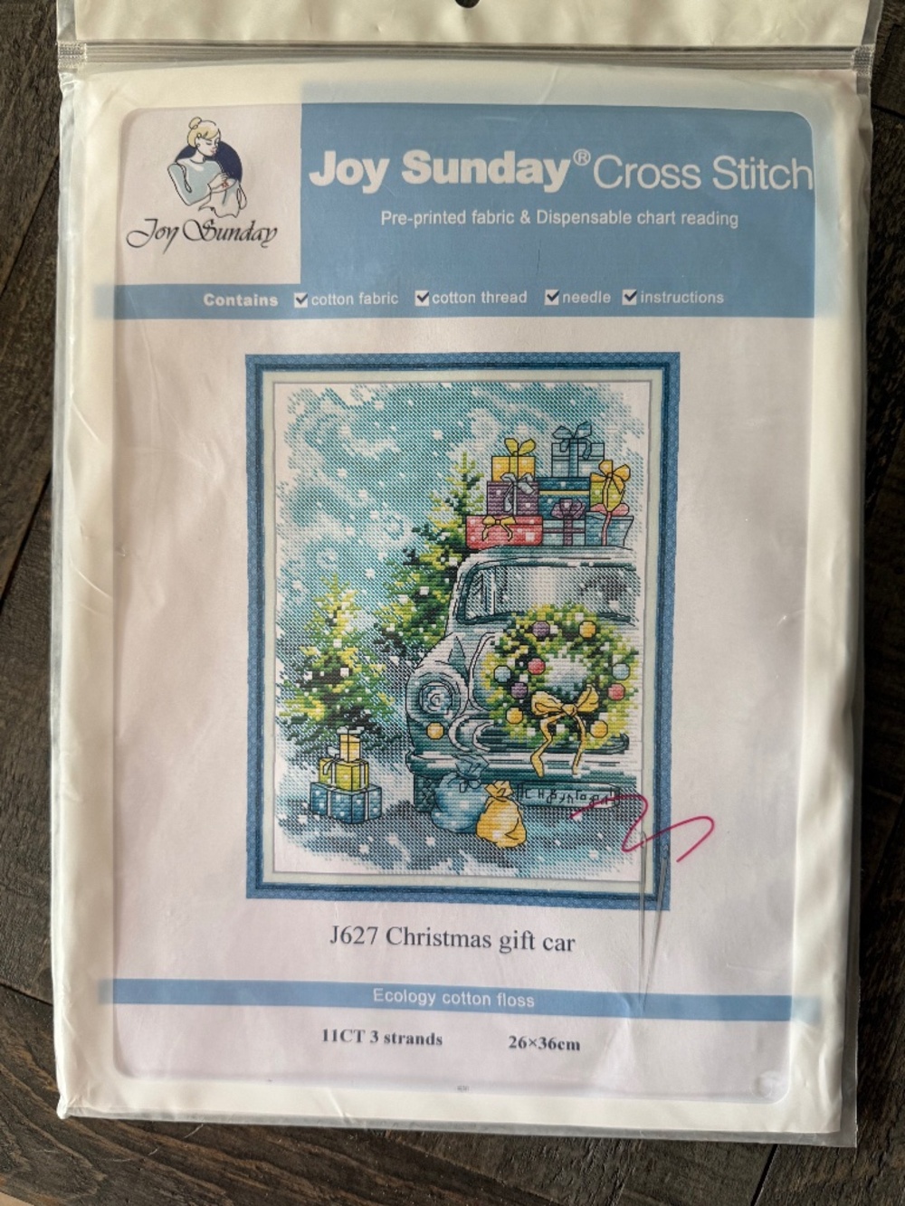 Christmas Gift Car Joy Sunday Pre-Printed Cross Stitch Kit 11ct Aida - NEW